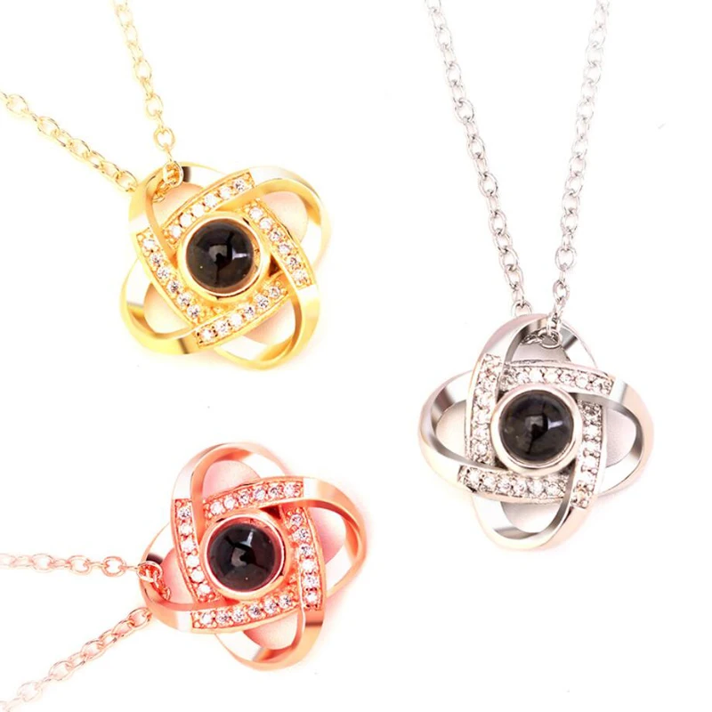 

KOFSAC New 925 Silver Necklaces For Women Jewelry Fashion I love You In 100 Languages 4-leaf Clover Necklace Girl Birthday Gifts
