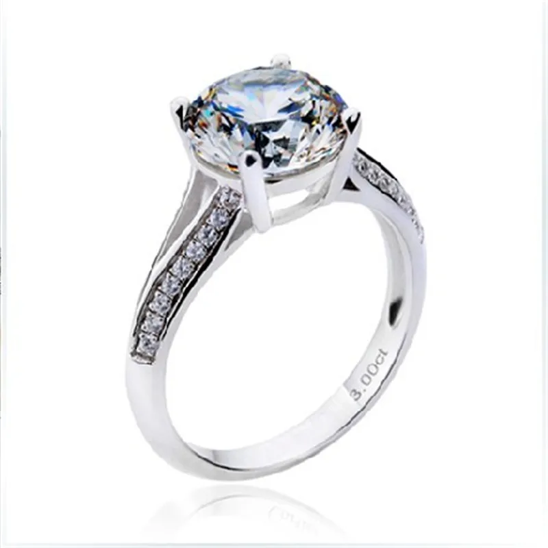 Оптовая продажа 18 карат белое золото синтетический алмаз Moissanite 3CT Помолвочное