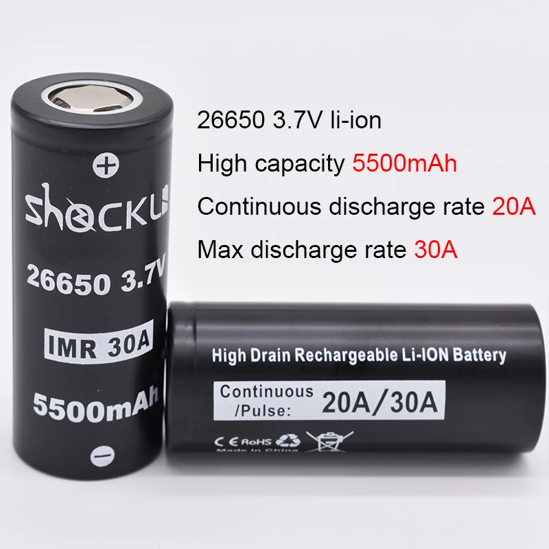 Shockli 26650 аккумулятор 26650 5500mAh 3,7 V литий-ионная аккумуляторная батарея 20A 30A для фонарей высокой мощности U21 l2 TC20 DQG крошечные