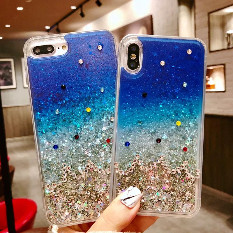 Для Coque iPhone 7 чехол роскошный модный прозрачный Блестящий жидкий зыбучий песок