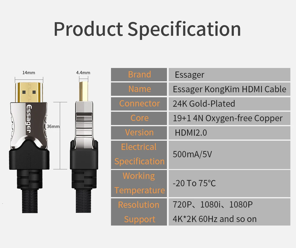 Кабель Essager HDMI в HDMI 2,0 кабель 4K 1080P 3D HDMI адаптер для проектора PS4 HD tv ноутбук 5 м 10 м 15 м 20 м шнур