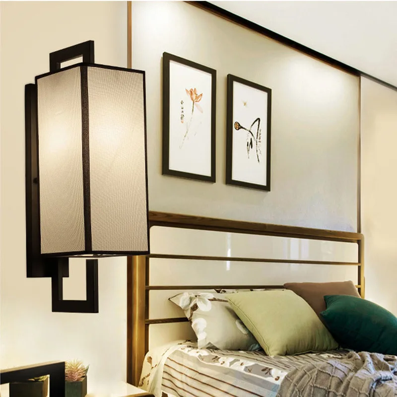 Modern Creative New Chinese Wall Lamp Multi Specification Bedroom Fabric Bedside Light LED Corridor Hotel Room Antique Lamp