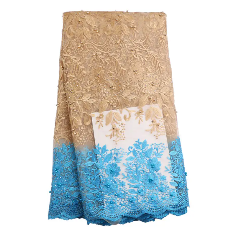 

2018 Embroidery Mesh Tulle Lace Fabric 5 Yard multi Color Beaded African Lace Fabrics Wholesale For Nigerian Wedding Party -30
