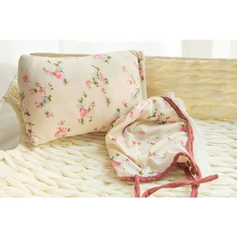

2 Pcs/set Baby Pillow Newborn Baby Photography Photo Props Floral Pillow Hat Shooting Costume New for Infant Boys Girls