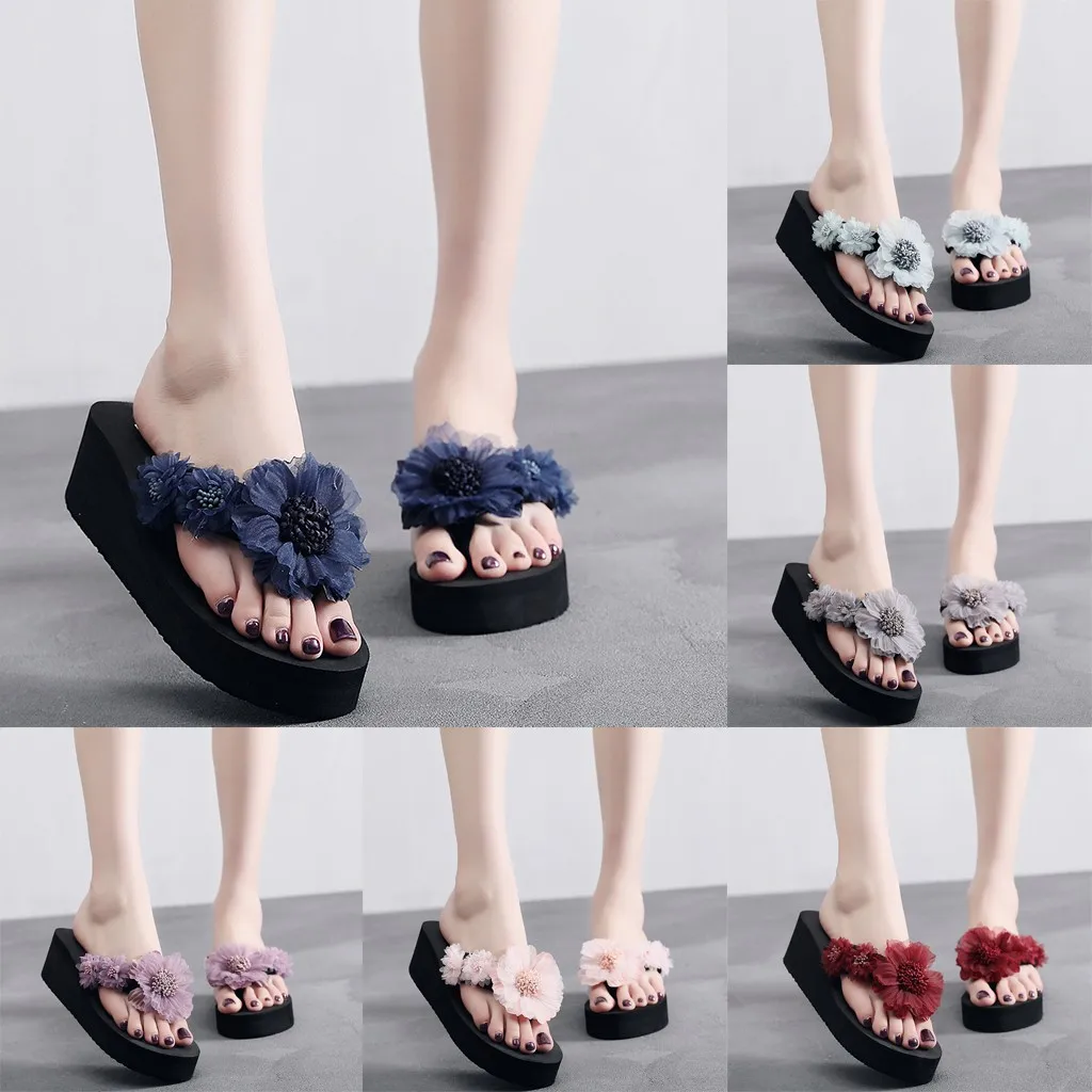 

Fashion Sale 2020 shoes woman slides Flip- flop Women Slip-on Open Toe Flower Wedges Color Slipper Shoes zapatos de mujer #19620