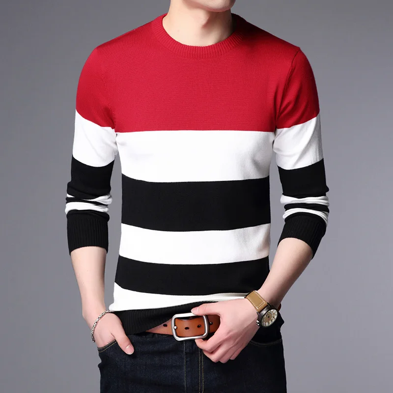 Liseaven мужской свитер, пуловер, мужские Брендовые повседневные свитера, полосатый мужской кашемировый свитер, верхняя одежда, джемпер, пуловеры - Цвет: Красный