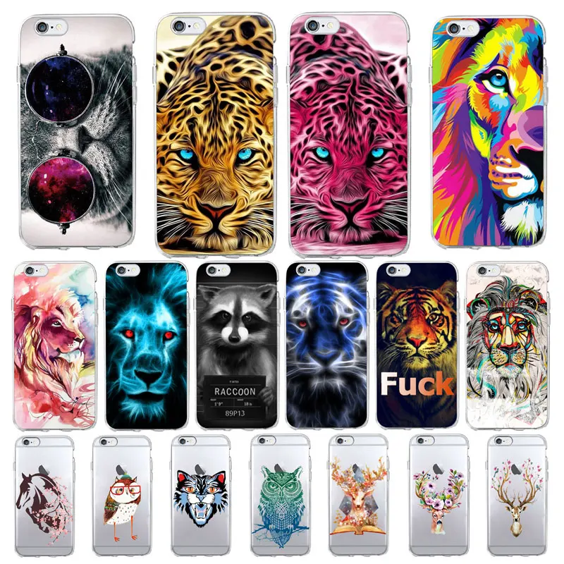 

2018 Stylish Cool Animals Lion Wolf Leopard Deer Pattern phone Case for iPhone 4S SE 5 5S 6 6S 7 Plus 8 8 Plus X Soft TPU Cover