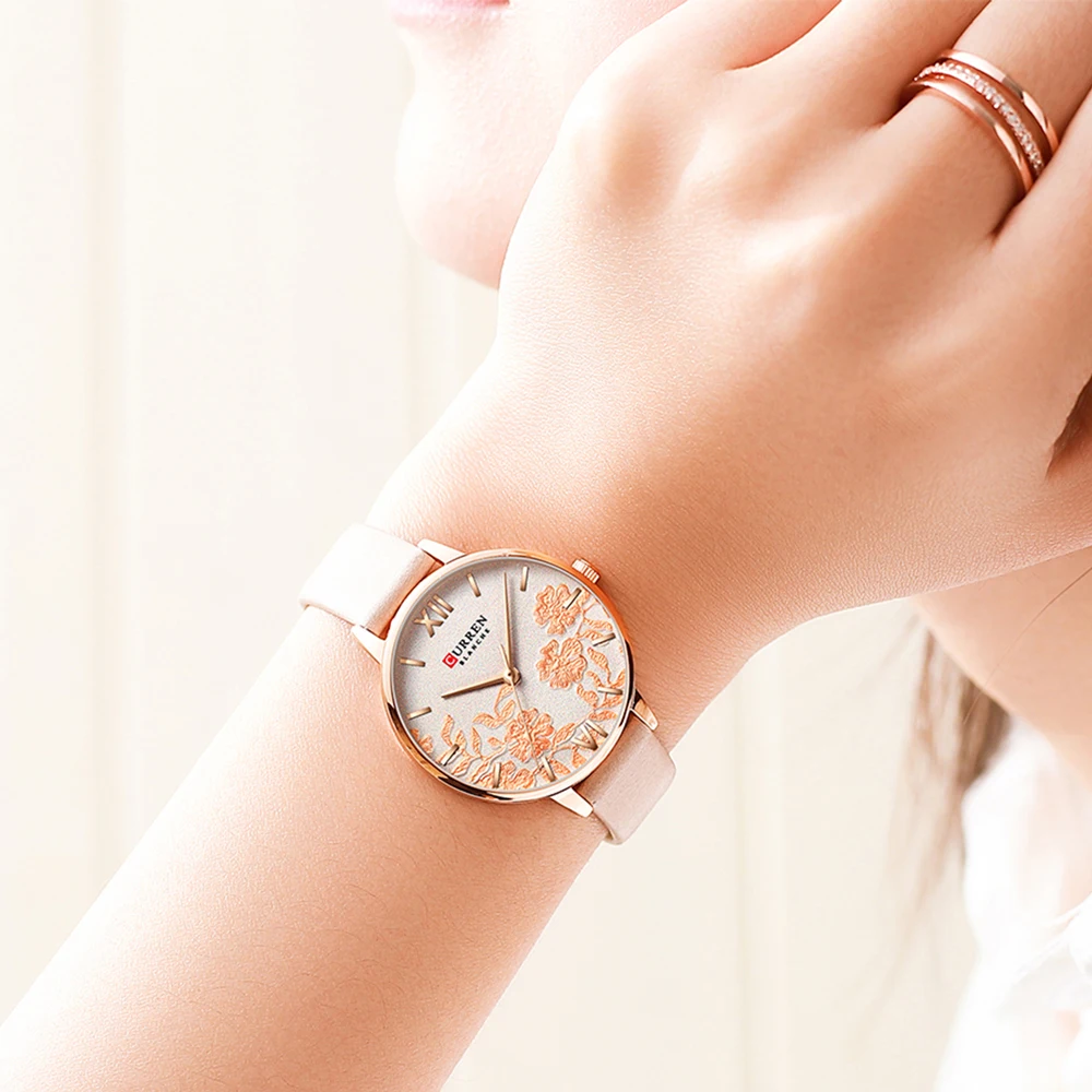 Новые часы CURREN для женщин, повседневные часы с кожаным ремешком, кварцевые наручные часы класса люкс, Лидирующий бренд, золотые часы, женские стильные женские часы