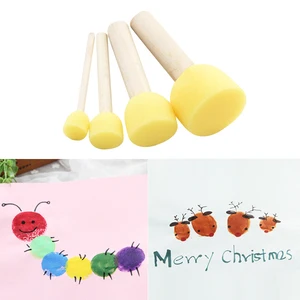 4 шт./компл. деревянная ручка губка Живопись Кисть Дети DIY Doodle печать Рисование Живопись инструменты дети живопись обучающие игрушки - изображение