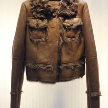 Женские зимние модные кракелюрим поверхность на овечьем меху с moto байкерская куртка пальто костюм