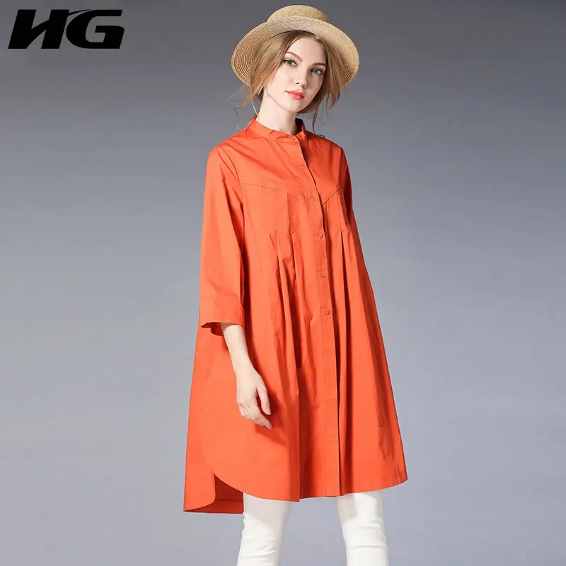 [HG] 2019 Spring Summer Korea Fashion New Women O-neck Full Sleeve Shirt Female Long Solid Color Casual Pleated Blouse DLL1304 |