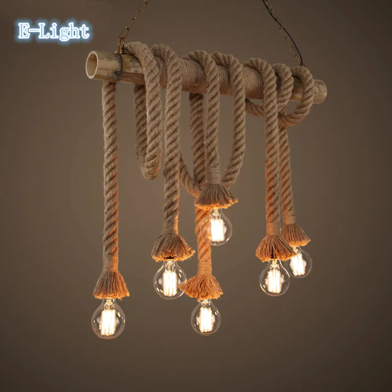 Vintage Rope Pendant Lights Lamp Loft Creative Bar garage Industrial Lamp Edison Bulb For Living Room Art decoration Lighting