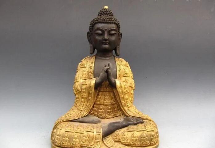 

150624 S1868 Tibet Buddhism Fane Bronze Sakyamuni Buddha King Statue