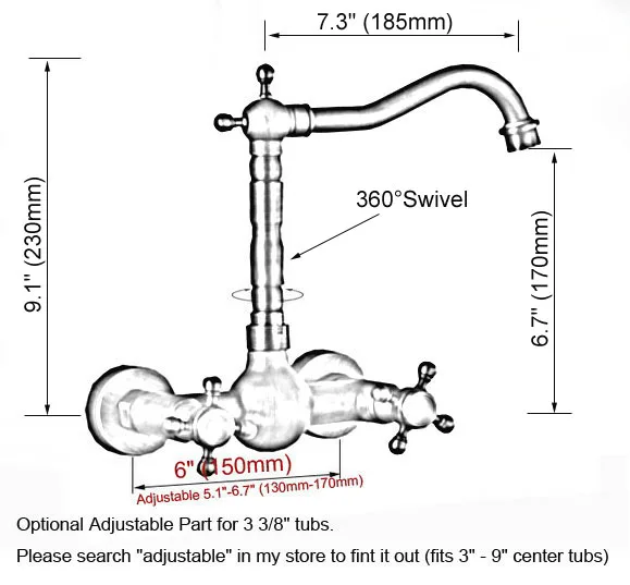 Oil Rubbed Bronze Wall Mounted Dual Cross Handles Swivel Kitchen Bathroom Sink Basin Faucet Mixer Tap anf265