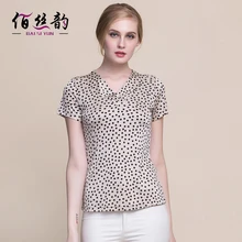 Шелковая трикотажная футболка в горошек с принтом; рубашка с короткими рукавами; шелк