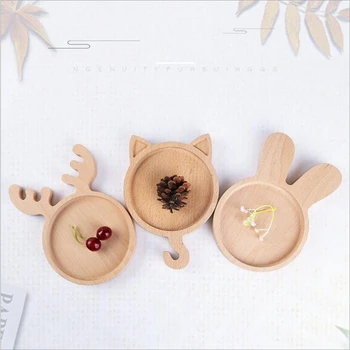 

Wood Wooden cartoon cat rabbit deer plate bread plate children snack fruit plates dessert container