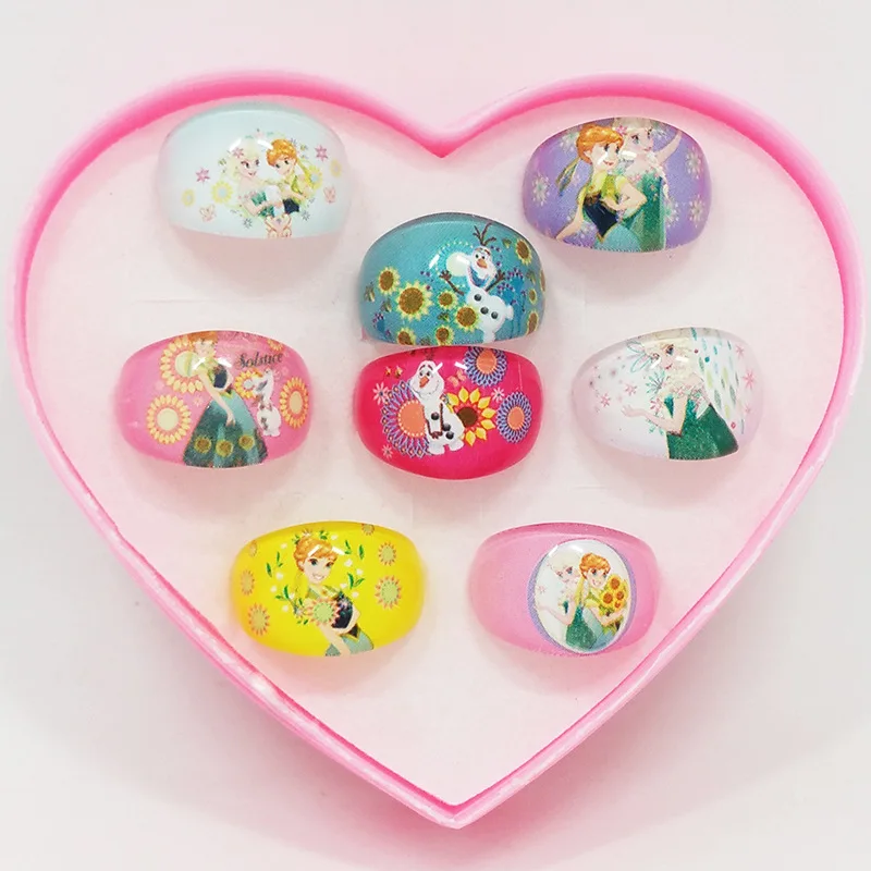 

8pcs/lot Disney Princess cartoon Frozen Elsa children ring accessories boxed girl birthday party gift kid cosmetic toy jewelry
