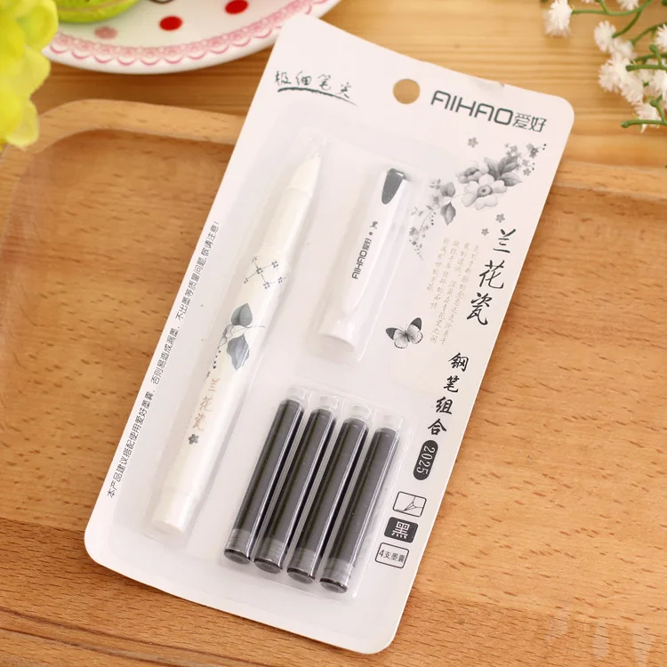 かわいいカワイイ蘭磁器プラスチック消去可能な万年筆インクセット用書き込み韓国学校オフィス文具 Fountain Pen With Ink Fountain Penerasable Fountain Pen Aliexpress