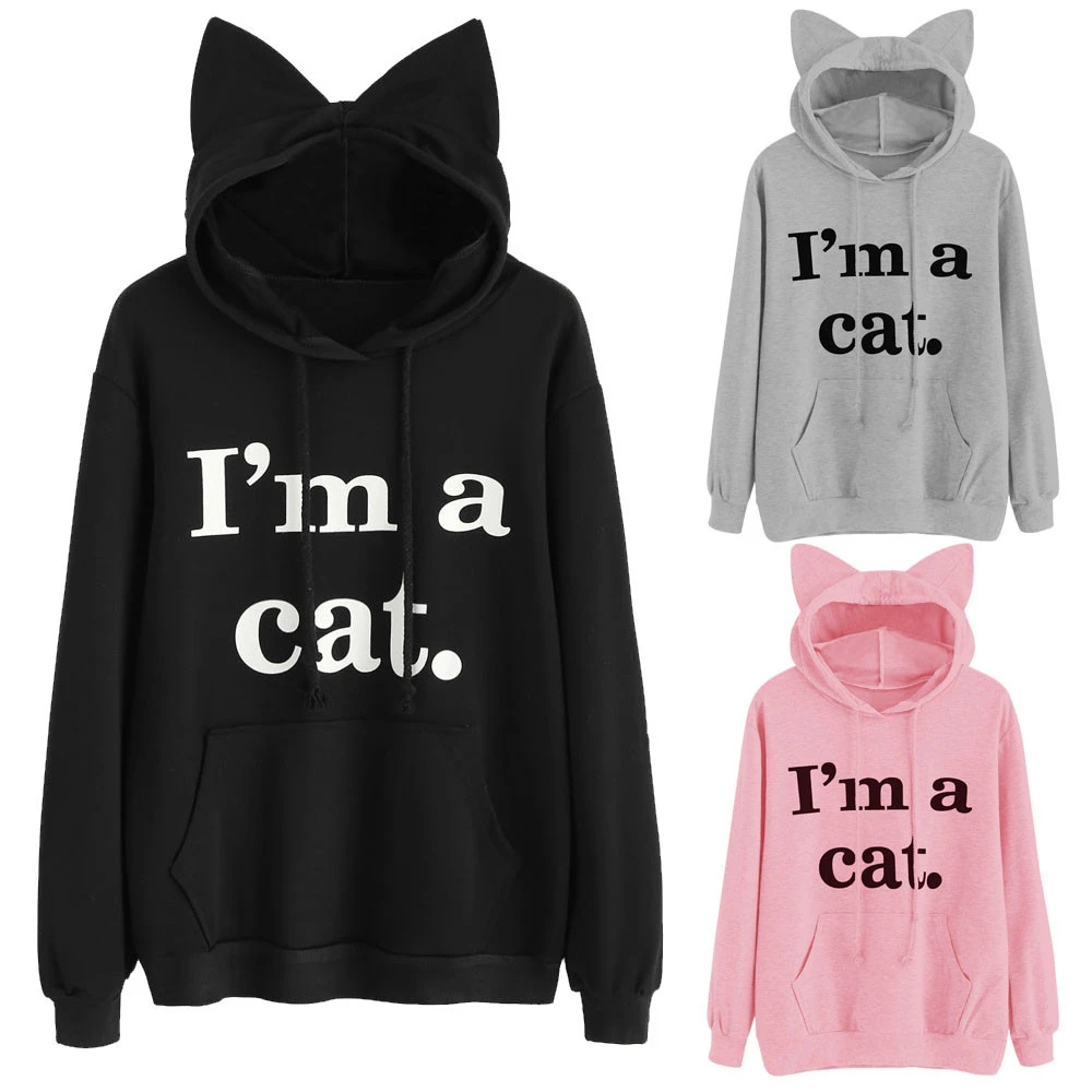 Slogan print cat ear hoodie Clearance