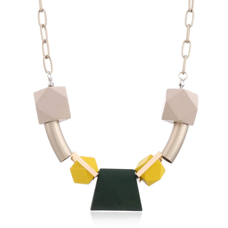 Винтажное этническое цветное ожерелье из деревянных бусин женское элегантное колье с большим именем геометрический модный неповторимый свитер с цепочкой - Окраска металла: Green