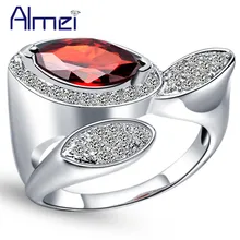 Almei кольца с камнями комплекты бижутерии красный циркон бижутерия для женщин для влюбленных большое кольцо набор свадебный синим кубическим цирконом кольца женские серебро природный камень дешево обручальные J318