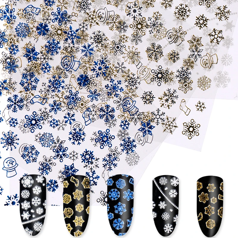

4 Pcs Nail Stickers Snowflakes Design Blue Gold White Adhesive Decals For Nails Art Decorations DIY Manicure Tips