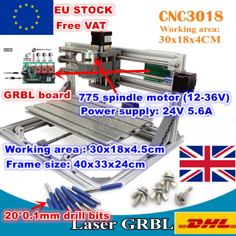 

[EU STOCK/Free VAT]3018 GRBL Control 3 Axis DIY CNC Machine 30x18x4.5cm Pcb Pvc Laser Engraving Machine Wood Router Milling