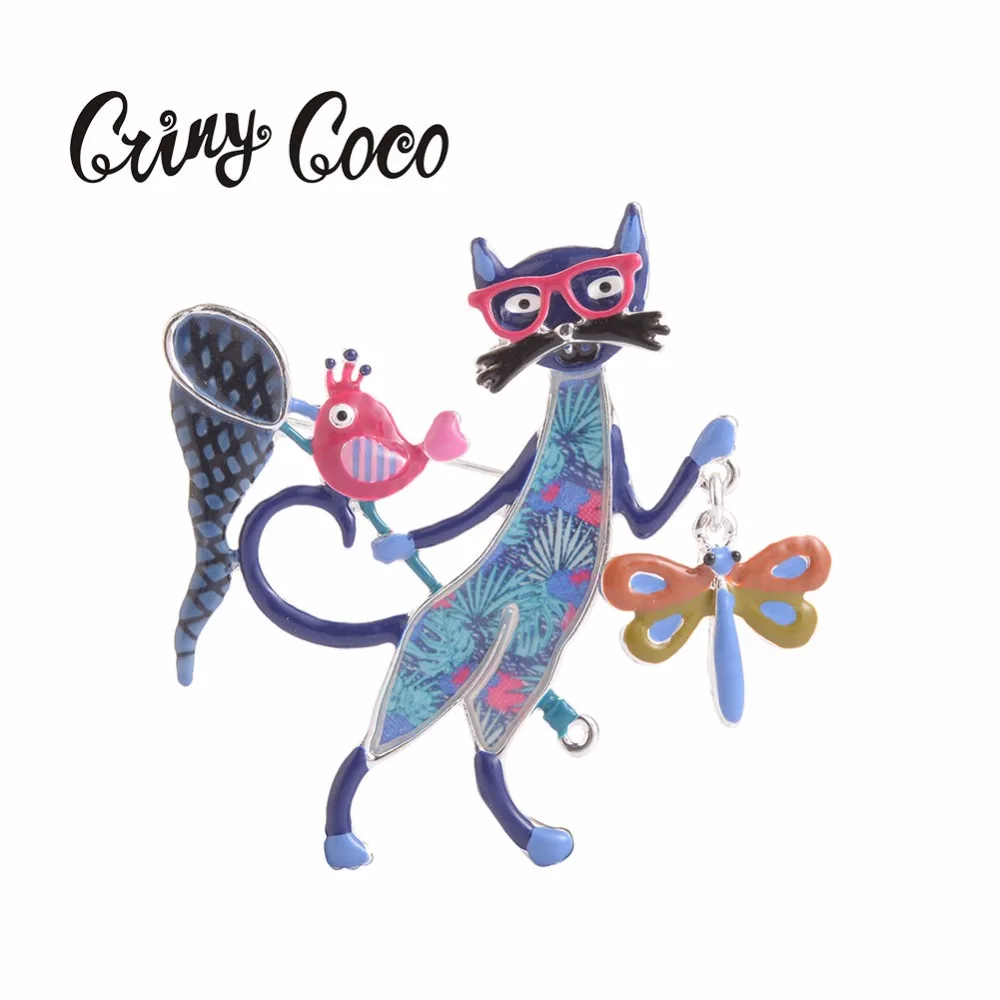 

Funny Cat Brooches for Women Enamel Cartoon Animal Bird Dragonfly Alloy Pins Metal Girl Woman Dress Accessories Party Jewelry
