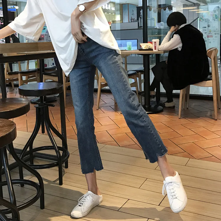 Lavado Nuevas Blanco Mujeres Delgado 2018 Del Verano Azul Jeans Muescas Pie qYTwBx0w