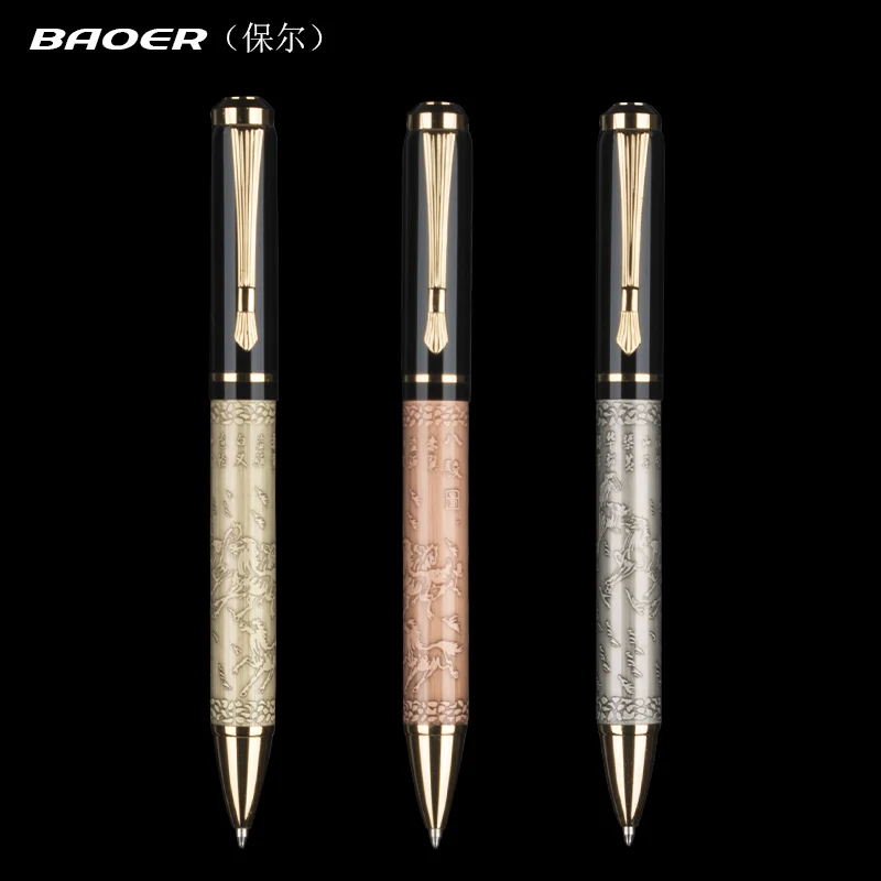 

Hot Sale New Gold/Pink/Gray Color Baoer 507 Xubeihong "the Eight Horses" Business Gift Ballpoint Pen with Exquisite Golded Clip