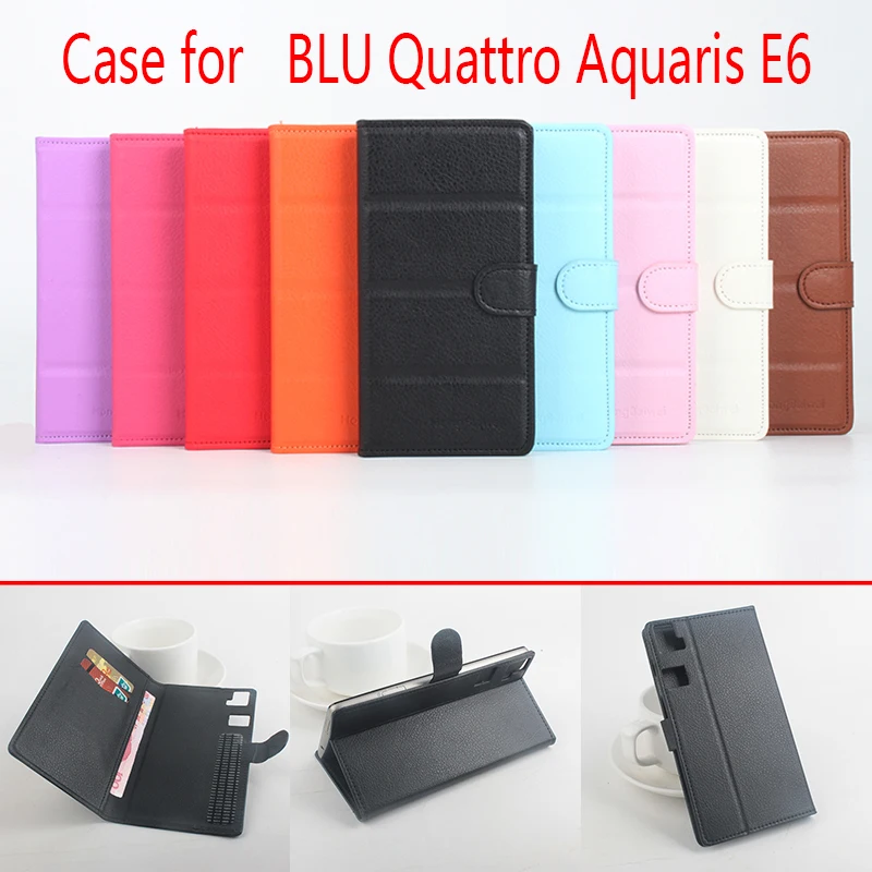

HongBaiwei For BLU Quattro Aquaris E6 Phone Case Folio Flip Pure Color Lichee Pattern PU Leather Wallet Cover Cash/Card Slots