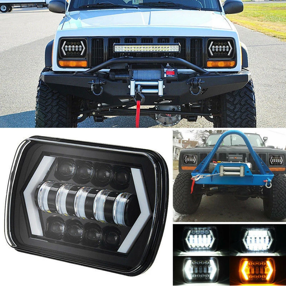 

55W 7x6" 5X7" LED Projector Headlight Hi-Lo Beam Halo DRL for Jeep Cherokee XJ