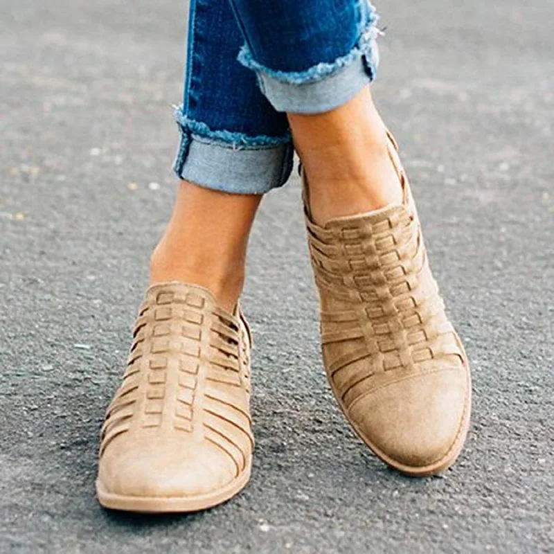 

Oeak Women's Casual Ankle Boots Cut Out Slip On Low Heel Short Boots Slip on 3 cm Platform Shoes Woman High Heels Western Boots