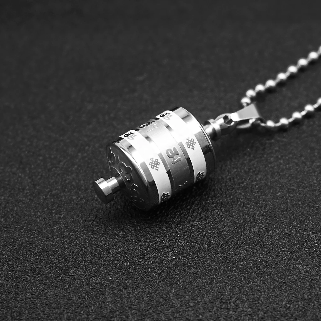 Retro Buddhist Om Mani Padme Hum Prayer Mantra Openable Wheel Bottle Keepsake Necklace Jewelry