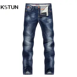 KSTUN Для мужчин джинсы весна и осень джинсовые штаны прямые Slim Fit эластичность синий Бизнес Повседневное длинные брюки мужские джинсы для