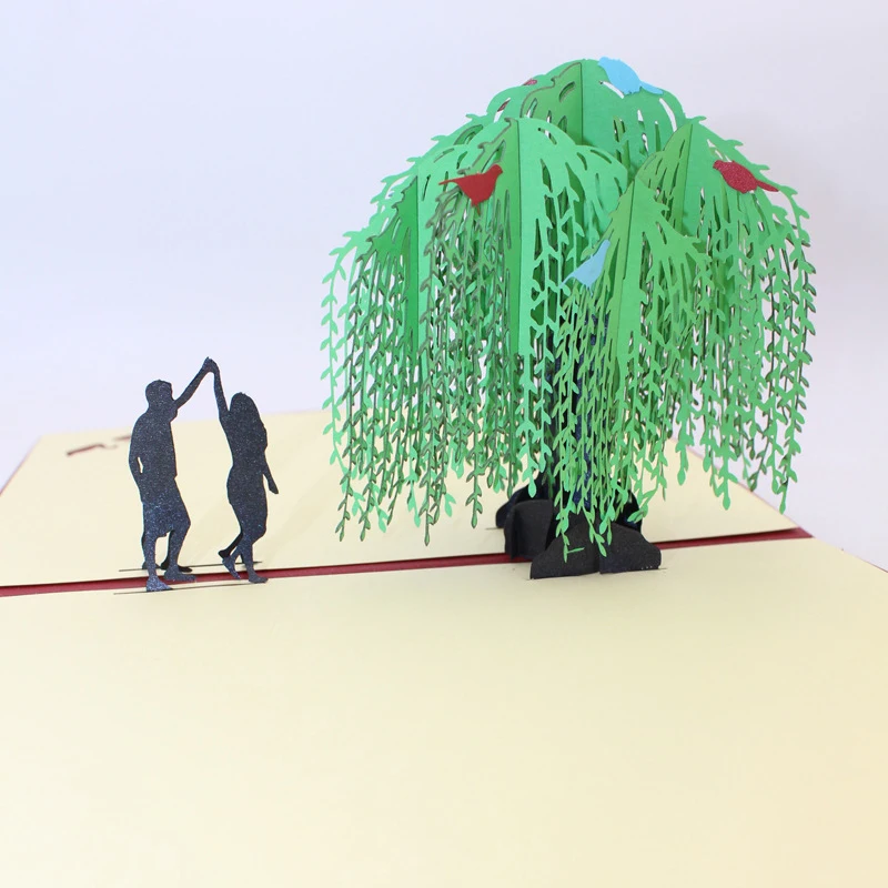  3D Laser Cut Handmade Spring Willow Dancing Lovers Paper Invitation Greeting Cards Wedding Valentin - 33011405819