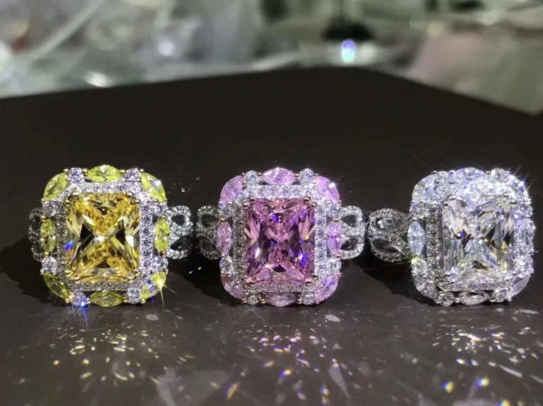 

Colored Pink Pincushion Ring Micro-inlay Drill Wedding Simple Rings for Women