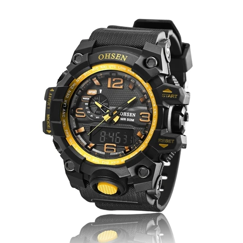 OHSEN брендовые черные Цифровые кварцевые Военные Наручные часы relogio masculino будильник Дата 50 м водонепроницаемые мужские часы для плавания - Цвет: Gold