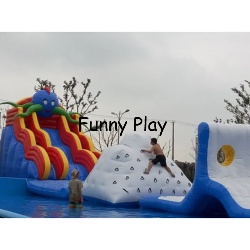 inflatable climbing mountain water iceberg climbing wall water slide floating slide