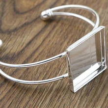 Высокое качество 25 мм посеребренный квадратный браслет База Браслет пустые результаты лоток рамка Установка Кабошон Камея(L6-23