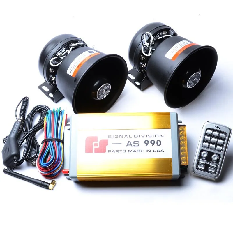 400W Electronic Horn Car Alarm Siren Gold AS990 Host+2 Metal Black Speaker 18 Tone Loudspeaker Wireless Car Styling Police Siren