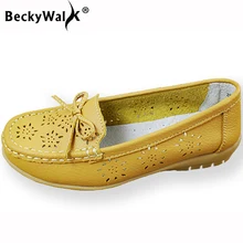 Beckywalk/весна Для женщин женские туфли на плоской подошве Пояса из натуральной кожи Обувь женщина вырез Лоферы для женщин Лето бантом слипоны балетки на плоской подошве WSH2771