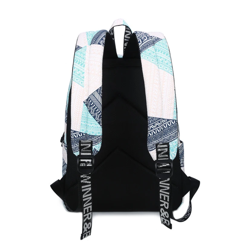 Mochila de poliéster impermeable a la moda para mujer con impresión geométrica personalizada azul para Dama Gran capacidad Colegio diario Mochila Mochila de poliéster impermeable a la moda para mujer con impresión geométrica personalizada azul para Dama Gran capacidad Colegio diario Mochila