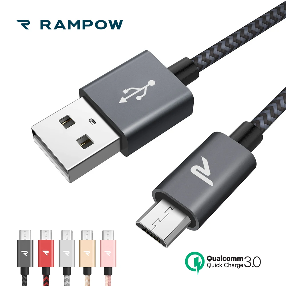 RAMPOW 5 V/2.4A Micro USB кабель для samsung S7/S6 QC3.0 быстрой зарядки Xiaomi Redmi Плетеный usb-кабель Honor