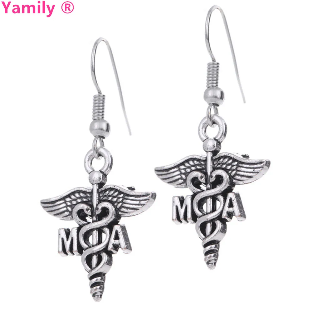 Yamily 12pair/lot MA Earring Antique silver Medical Assistant Charm
