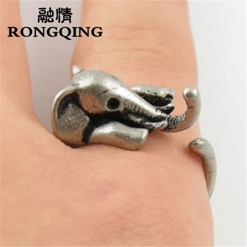 

RONGQING 100pcs/lot Elephant ring For Women Men animal rings jewelry New Arrival Handmade Vintage adjustable summer popular