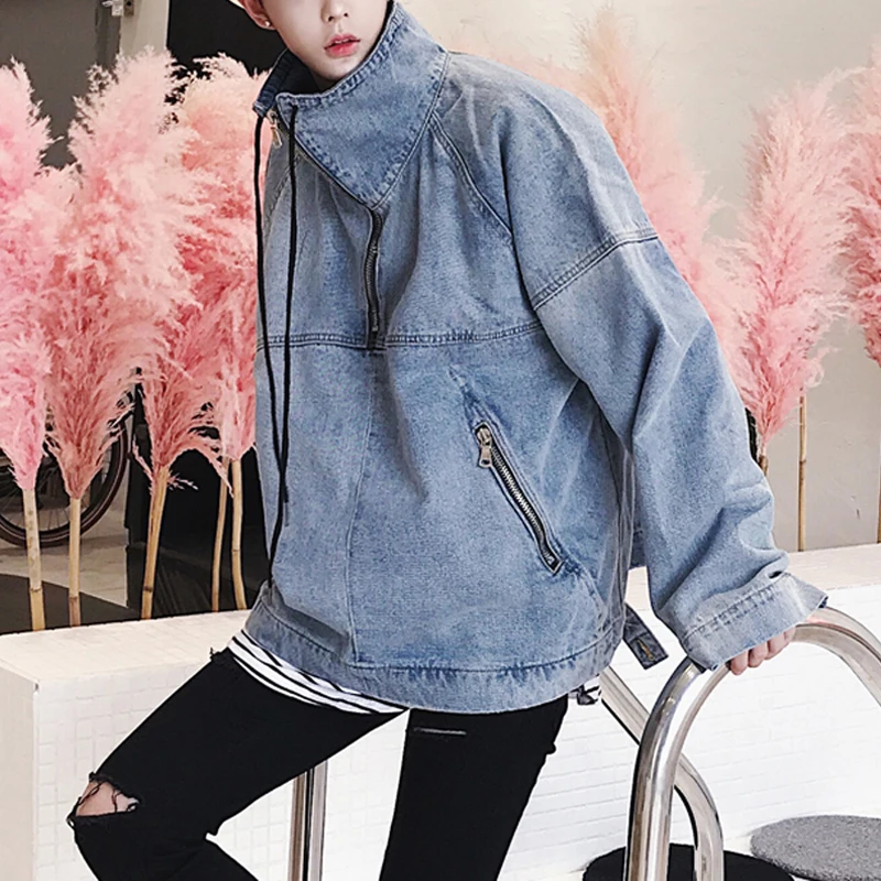 

M-2XL!!Autumn vintage water wash denim outerwear oversize male loose thin pullover batwing sleeve denim jacket