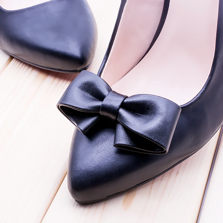 

1 Pair Shoes Accessories Fashion Artificial Leather Black Bow shoe clips High Heel Lady Shoe Decoration Accesorios Hombre