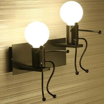 

Nordic Iron Wall Lamp Bedside Wall Light E27 Creative Corridor Aisle Stair Bedside Wall Lamps Cartoon Art Double Head Lights