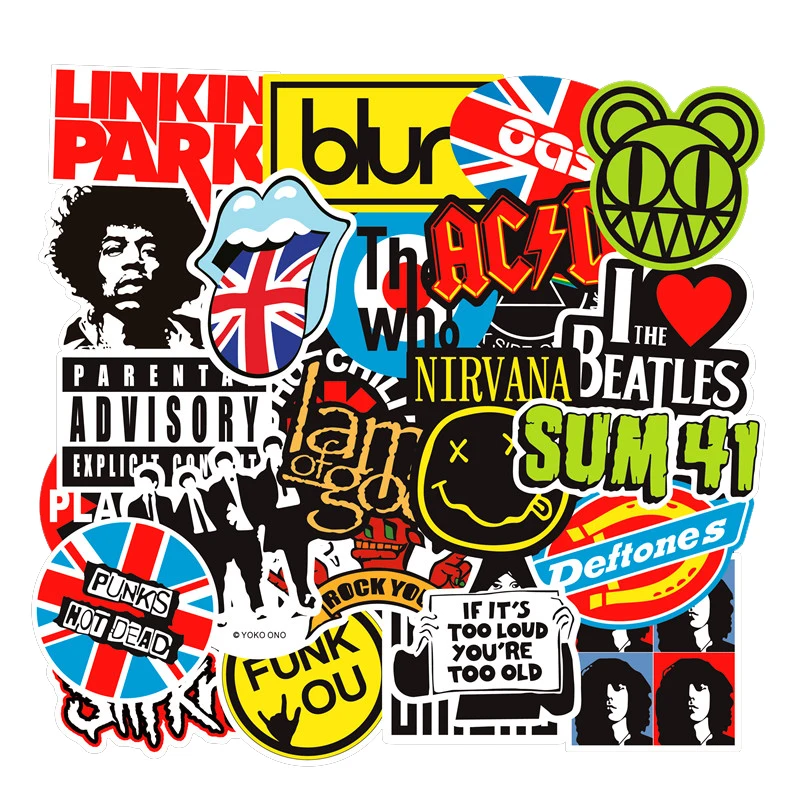 

100PCS ROCK band graffiti cool sticker trolley case car Suitcase skateboard refrigerator waterproof stickers for kids children